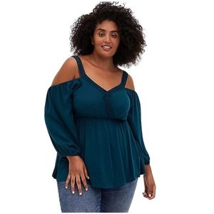 Teal Cold Shoulder Blouse